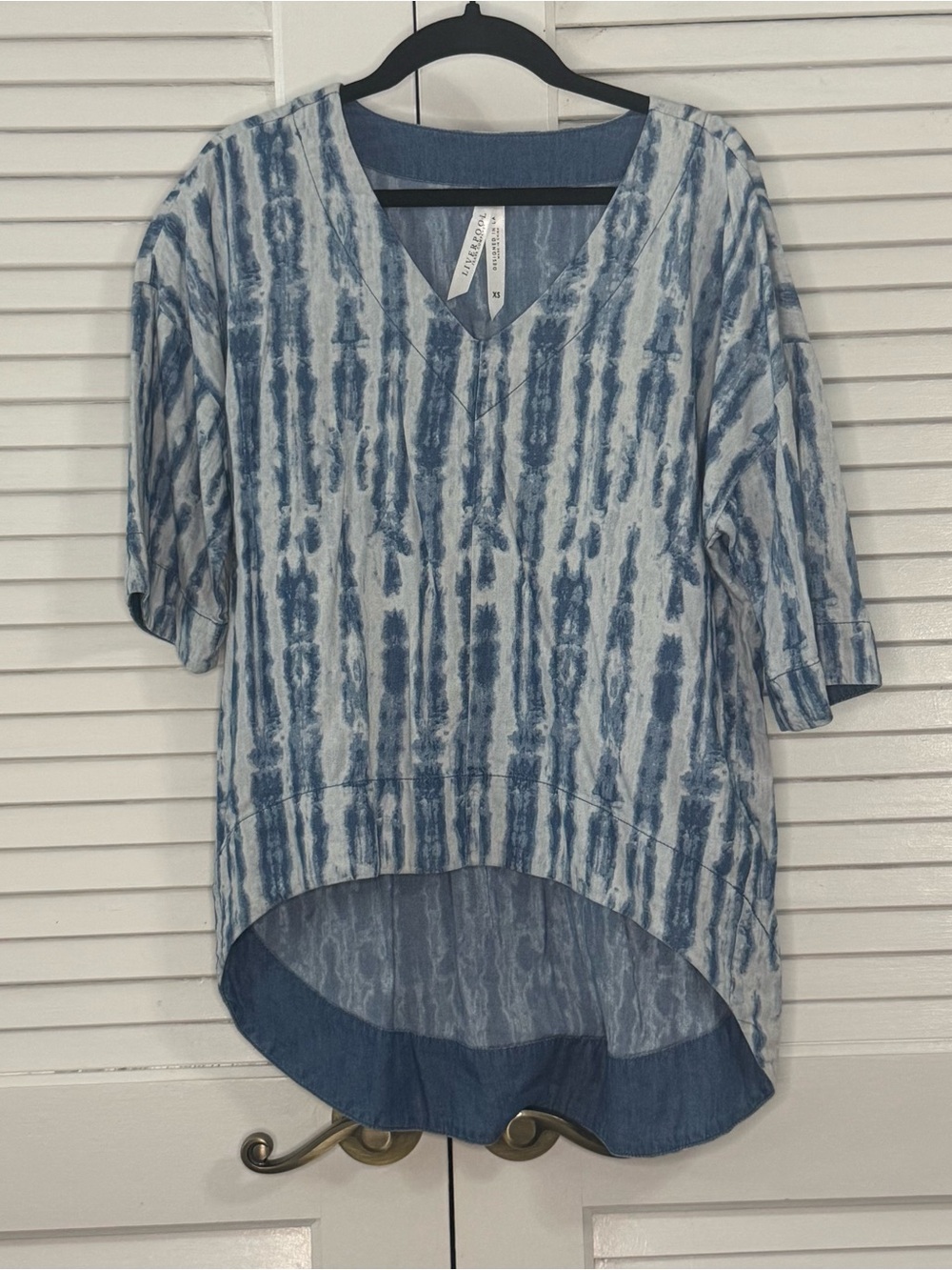 Liverpool Jeans Company Blue Tie-Dye V-Neck High-Low Tunic